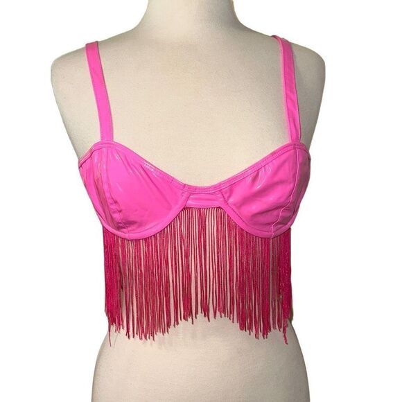 Hot pink Festive Moment Faux Leather bra Top sz M/L by fashion nova sexy little - Picture 1 of 9